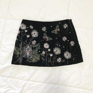 Zara Velvet Embroidered Mini Skirt
